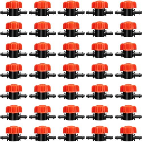 1/4 Inch Drip Irrigation Valves, 35 Pcs Drip Irrigation Shut Off Switch Valves for 1/4" Drip Irrigation Tubing, Water Flow Control Valve Drip Line Cut Off Valve for Drip Sprinkler Garden System - size: 4/7mm Valves-35P