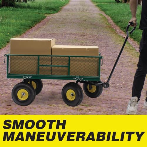Lauco Garden Cart Heavy Duty Steel with Removable Mesh Sides to Convert into Flatbed, Utility Carts with Wheels, Yard and Garden Wagon, 600 Lb, Green 87226