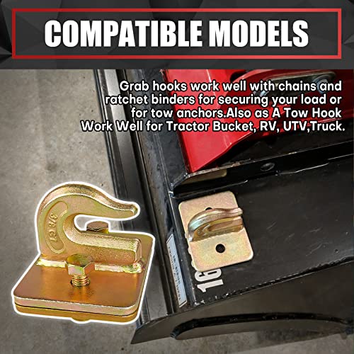 VIAGL 2 Pack 3/8" Tractor Bucket Grab Hook Grade 70 Forged Steel Bolt On Grab Hook Tow Hook Mount with Backer Plate,Work Well for Tractor Bucket, RV, UTV,Truck