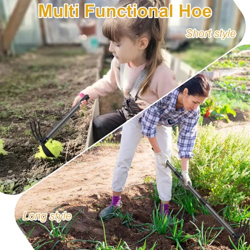 Hoe and Cultivator - 60” Long Handle - Heavy Duty Garden Hoe Tiller, Standing Hoe Garden Tools Durable Cultivator Hoes Hand Rake Fork for Gardening Weeding Planting Loosening Soil - size: 60"