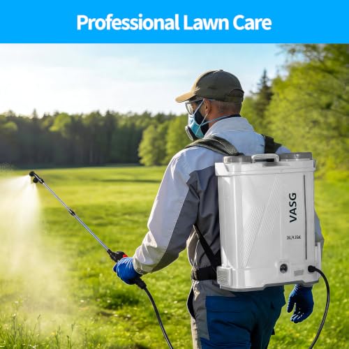 Battery Powered Backpack Sprayer 4 Gallon, 21V 2.6Ah Electric Weed Pump Sprayer with 6 Nozzles, Telescopic Wand (Stainless Steel + Plastic) for Garden Weed Lawn Yard Clean, Charger Included - color: White