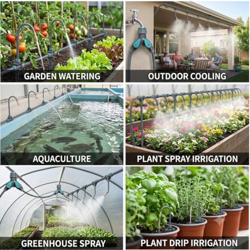Drip Irrigation System, 200FT 1/4“ Universal Tubing, 360° Adjustable Copper Nozzle, Quick Connect Leak-Proof Watering System, DIY Garden Irrigation Kit for Outdoor Plants Greenhouse Roof Cooling - size: 200ft Set