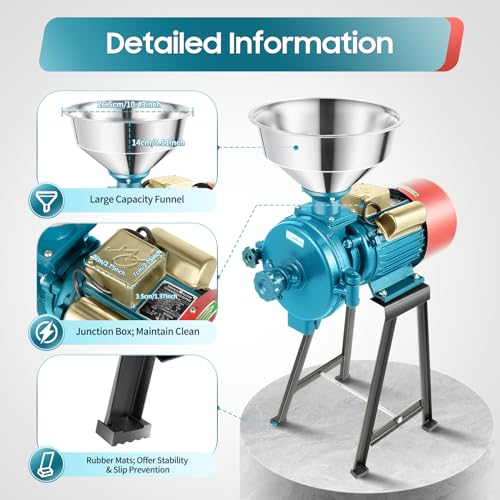 Electric Grain Grinder Mill, 1500W 110V 1400R/Min Wet Dry Cereals Grinder with Funnel Commercial Electric Feed Mill Dry Grinder Thickness Adjustable for Restaurants, Supermarkets - color: Dry & Wet Grinder Blue Red 110V
