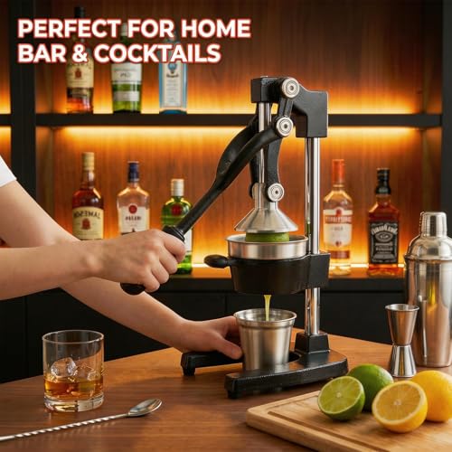 Jusfoouo Cast Iron Citrus Juicer with Stainless Steel Cup, Black - color: Black