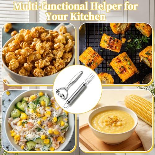 2 Pcs Corn Peeler with Folk, Stainless Steel Stripper Tool for Corn On the Cob, Ergonomic Handle, Kernel Remover Cutter for Fresh or Cooked Cobs, Multifunctional Kitchen Gadget