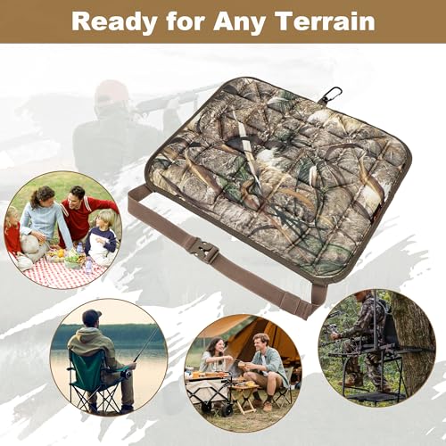 Hunting Seat Cushion, Silent Memory Foam Pad for Tree Stand & Saddle - color: Stealth Reed Camo