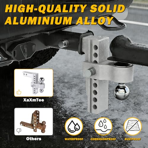 Aluminum Adjustable Trailer Hitch for 2-Inch Receiver 8 Inch Drop/Rise Hitch Ball Mount with 2" and 2-5/16" Ball Hitches Heavy Duty 12,500 LBS GTW Towing Hitch - color: Silver-8Inch