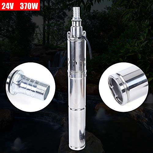 24 V Well Pump Deep Well Submersible Water Pump 370W Solar Pump Stainless Steel Deep Well Submersible Water Pump for Irrigation Home Industrial Livestock Drinking or Tank Filling (24V 370W) - color: 24v 370w