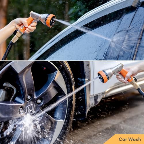 HOSUN 100% Metal Garden Hose Nozzle Sprayer with Ergonomic Handle, Orange - color: Orange