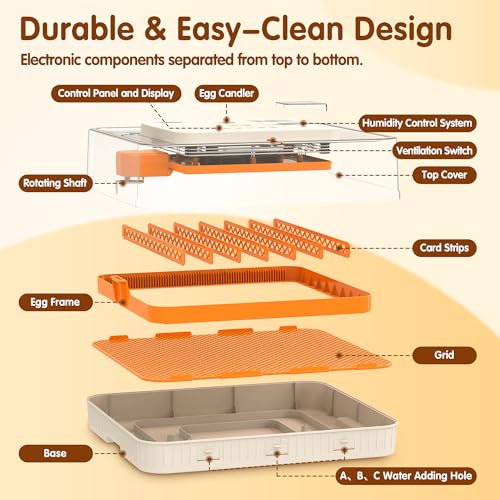 Egg Incubator for Hatching Eggs with Automatic Egg Turning, Temperature and Humidity Control, LED Egg Candling Light, Incubation Days Display, for Chicken, Duck, Goose, Quail, Parrot Bird Eggs - size: 56 eggs