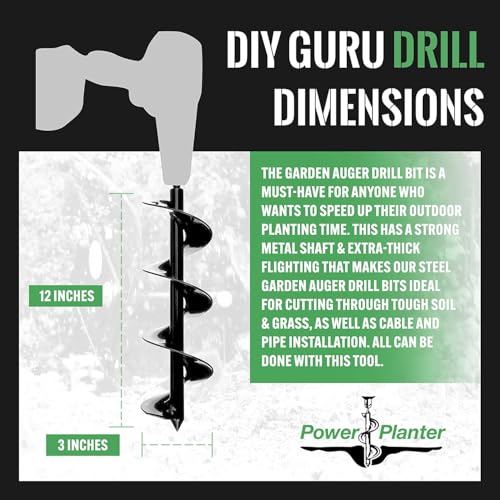Power Planter DIY Guru Garden Drill Auger Bit (3"x12") - Designed for Planting, Digging Holes, Paint Mixing, Cement Mixing and Home Projects - Made of Steel with a 3/8" Non-Slip Hex Drive (Purple) - color: Purple