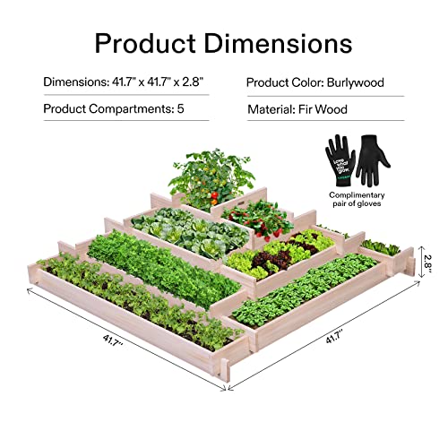 VIVOSUN 5-Tier Wooden Raised Garden Bed, 42 x 42 x 14 Inches, Outdoor Wood Planter Box with Gloves and Liner for Garden, Patio, Balcony, Backyard and Outdoors - size: 42 x 42 x 14 Inches (5-Tier)