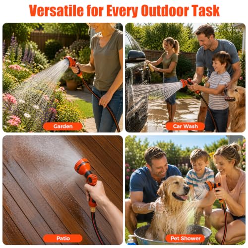 100FT Retractable Garden Hose Reel 5/8 Inch Heavy Duty Wall Mounted Retractable Hose Reel with 9-Pattern Nozzle, 180° Swivel Auto Rewind, Any Length Lock Water Hose Reel for Yard Garden Car Washing - size: 100ft 5/8inch