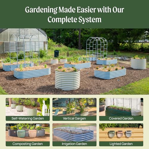 Vego garden 26" Extra Tall Raised Garden Bed Kits, 9 in 1 Modular Raised Planter Box for Vegetables Flowers Fruits Oval Metal Raised Garden Modern Gray - color: Modern Gray, size: 9 in 1