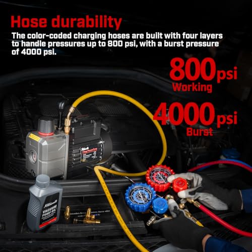 XtremepowerUS HVAC Vacuum Pump Manifold HVAC R134a, R12, R22, R410a, A/C Refrigeration R134, R134 Quick Connector AC Manifold Gauge Air Conditioner Oil Bottle w/Bag (3.5CFM) - size: 3.5CFM