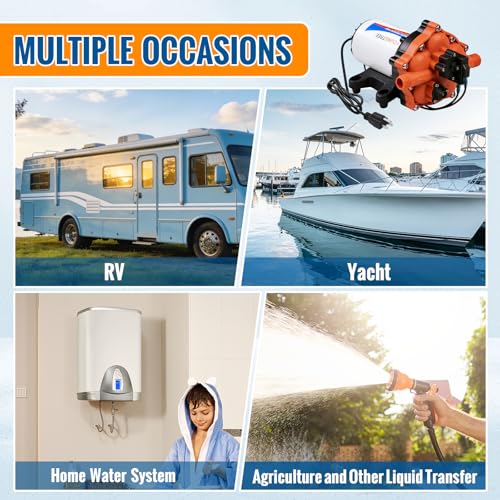 YOUNGTREE 55-Series 110V AC Fresh Water Diaphragm Pump 7GPM 70PSI 110volt 5-Chamber Water Pressure Washdown Pump On Demand with Pressure Switch for Irrigating, Home, Sprinkler, RV, Marine - color: Orange1