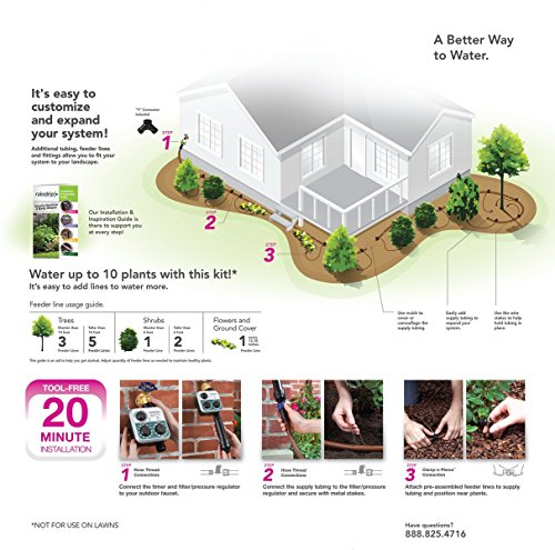 Raindrip SDFSTH1P Automatic Drip Irrigation Watering Kit with Timer for Flowers, Shrubs, and Trees, Waters up to 10 Plants, Includes Timer with Customizable Settings, 2 GPH Drippers - color: Timer, style: Flowers, Shrubs & Trees