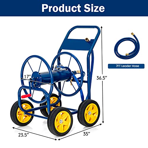 Giantex Garden Hose Reel Cart - Water Hose Cart with 4 Wheels & Non-slip Grip, Outside Portable Water Hose Holder, Hold 330 FT of 5/8" or 3/4", 400 FT of 1/2’’ Hose for Lawn Garden Yard Watering, Blue