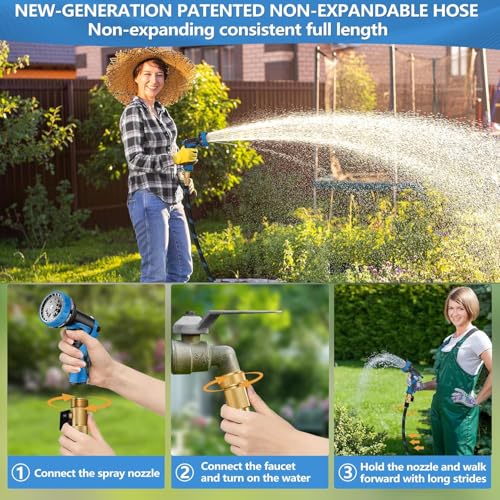 100 FT Non-Expandable Garden Hose, 2026 New Upgraded Flexible Water Hose, Ultra Lightweight Non-Expanding hoses with 10 Function Sprayer, Leak proof, Pressure Resistant for Yard, Outdoor - size: 100ft