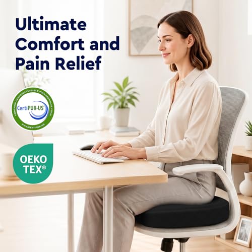TushGuard Seat Cushion, Memory Foam Office Chair Cushion - Black, Large - color: Black, size: Large