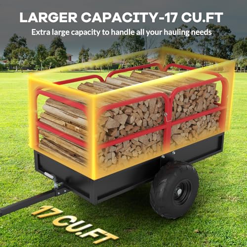 ATV Trailer Tow Behind Garden Dump Cart, 1700 Lbs/17 Cu.Ft Capacity Heavy Duty Steel Dump Trailers Cart for Lawn Mower, Utility Trailer with Removeable Sides, for Tractor, ATV, UTV Style A - size: 1700 lbs & Metal Style