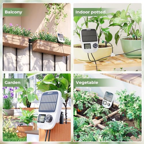 HIRALIY Solar Drip Irrigation System with Timer, Automatic Plant Watering