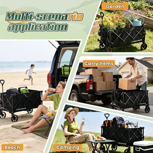 Wagons Carts Foldable,Collapsible Wagon with Wheels,450LBS Heavy Duty Beach Wagon Cart,Lightweight Portable Folding Utility Wagon Cart with Cup Holders for Camping, Garden, Sports, Grocery pcs - color: Black