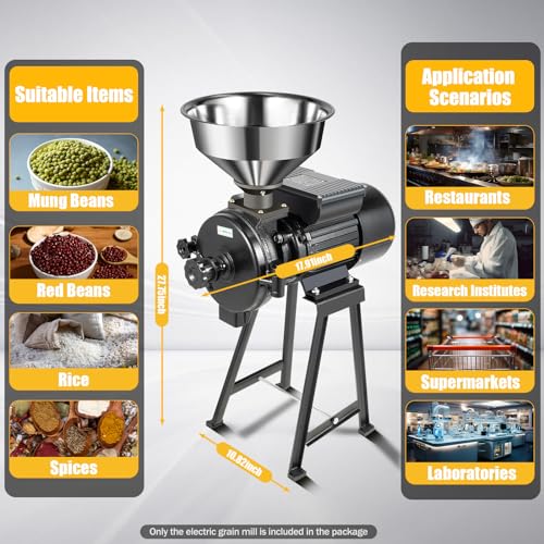 Electric Grain Mill Grinder, 1500W Stainless Steel Grain Grinder, High-Speed Pulverizer Powder Flour Mill Machine for Dry Grains Spices Seeds Coffee Corn Herbs, Commercial & Home Use - size: 1500W