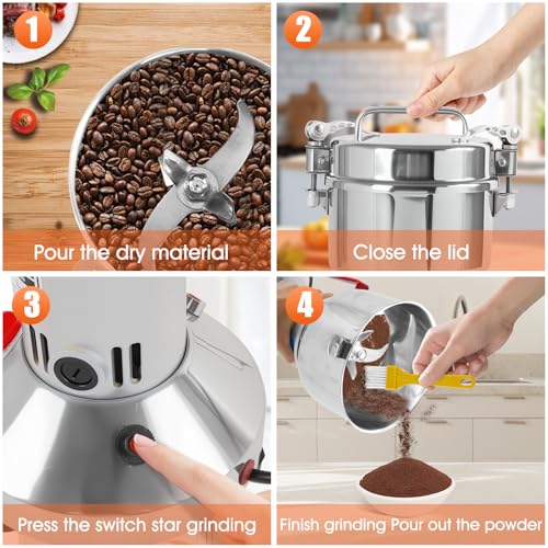 Grain Mill Grinder 750g, 2000W High Speed Electric Grain Grinder, 25000 RPM Stainless Steel Dry Food Pulverizer for Grains, Spices, Herbs, Coffee, Rice, Corn, Seeds, Home Commercial Use - size: 750G