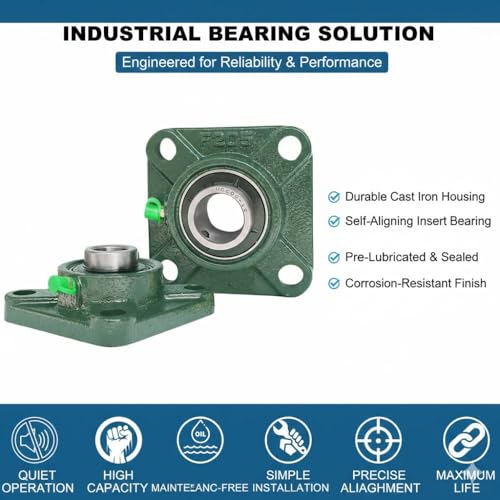 UCF207-20 (1-1/4") Bore 4-Bolt Square Flange Bearing Unit, Self-Aligning - size: UCF207-20 (1-1/4")
