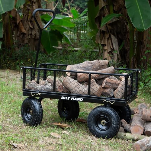 BILT HARD Heavy Duty 400 Lbs Capacity Mesh Steel Garden Cart, 4 Cu.Ft Heavy Duty Garden Cart with 180° Rotating Handle, Removable Sides, 10" All Terrain Wheels Capacity Utility Steel Wagons for Yard