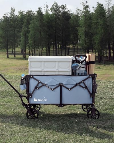 Gonex 38" L Collapsible Wagon Cart Foldable, 220L Folding Utility Cart - color: Blue