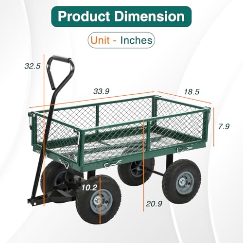 FDW | Heavy Duty Garden Cart with Wheels | Green | 500lbs Capacity - color: Green