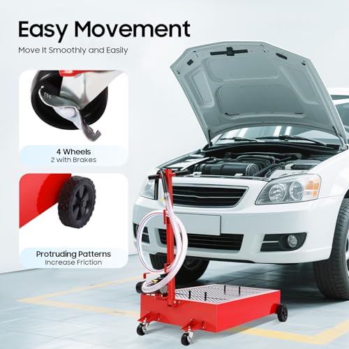 20 Gallon Oil Drain Pan with 120W Electric Pump & 8 Ft Hose Low Profile Oil Drain Tank Oil Drain Cart with Foldable T-Handle, Oil Change Pan for Car, SUV, Truck - size: C-20 Gallon Oil Drain Pan 120W Electric Pump