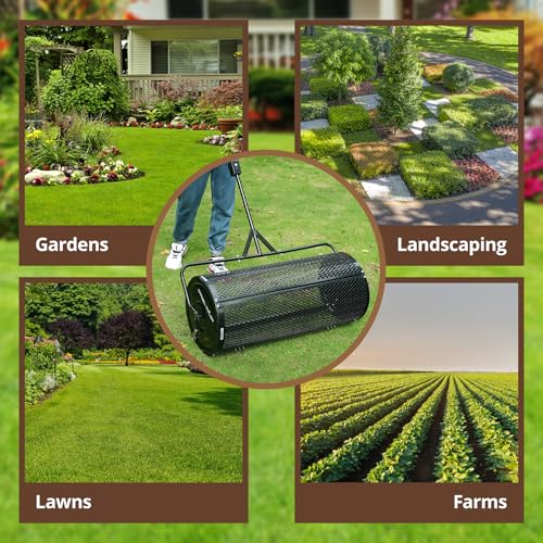 Compost Spreader 36 Inch Towable Peat Moss Spreader - Black - size: 36 Inch