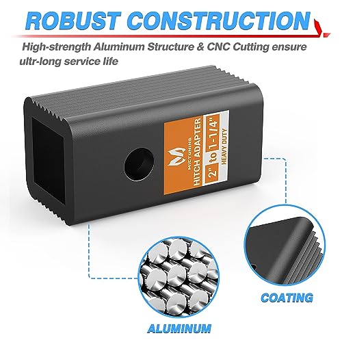 MICTUNING 2 inches Class III/IV to 1-1/4 inches Class I/II Receiver Hitch Adapter Insert Sleeve Mount Adapter - 2 inches to 1.25 inches Receiver Reducer Converter for Bike Rack and Cargo Carriers - size: 2" to 1-1/4"