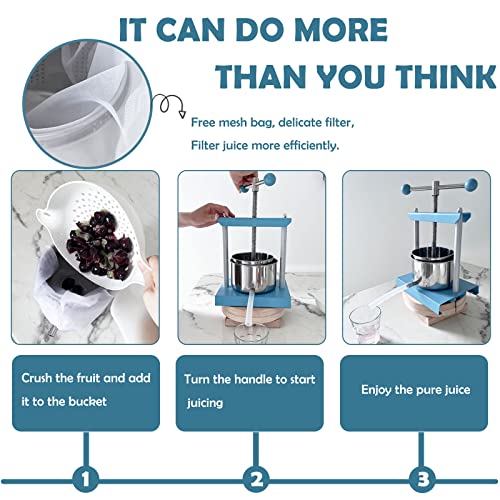 SQUEEZE master Cheese Tincture Herb Fruit Wine Manual Press -0.53Gallon/ 2 Litre-Power Ball Handle-Stainless Steel & Iron for Juice, Cider,Wine,Olive Oil-Blue - color: Blue, size: 0.53Gallon