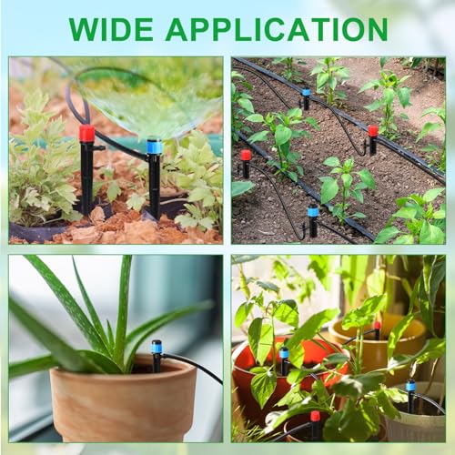 SiliFine 32 Pcs Drip Irrigation Emitters Garden Drip Emitters for 1/4 Inch Tubing Irrigation Drippers Sprayer 360 Degree Water Flow Drippers for Garden Flower Bed(Red and Blue,Double Hook) - style: Double Hook
