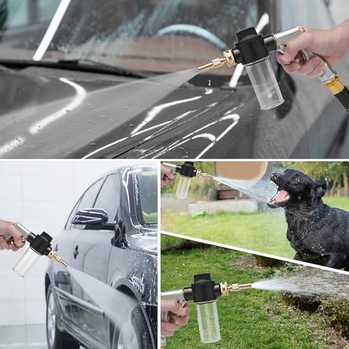 High Pressure Hose Nozzle with Soap Dispenser, Metal Foam Gun Sprayer - color: Silver