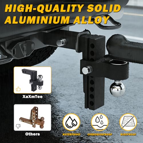 Aluminum Adjustable Trailer Hitch for 2-Inch Receiver 6 Inch Drop/Rise Hitch Ball Mount with 2" and 2-5/16" Ball Hitches Heavy Duty Black 12,500 LBS GTW Towing Hitch - color: Black-6Inch
