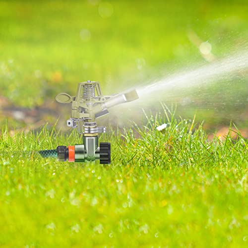 Chengu 8 Set Zinc Alloy Water Sprinklers for Lawns Yard Sprinklers Heavy Duty Sprinkler Heads Adjustable 360 Degree Watering Impact Sprinklers Pulsating Garden Sprinklers for Large Area Irrigation