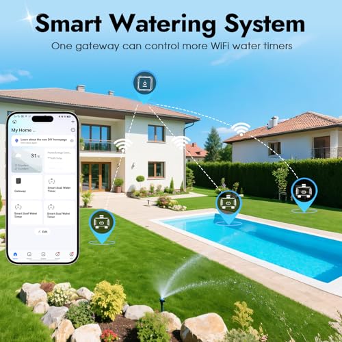 2 Zones WiFi Water Timer Brass Inlet and Outlet, Sprinkler Timer for Garden Hose, APP Remote Control WiFi Hose Timers with Gateway, Voice Control with Alexa, Rain Delay and Manual Mode for Watering - color: Black Grey
