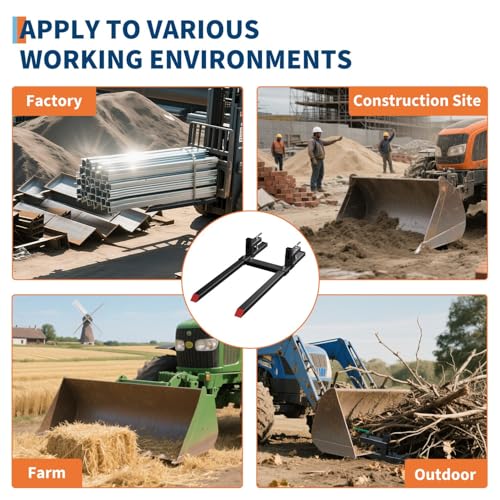 60" Clamp on Pallet Forks for Tractor Bucket, 2000 Lbs Heavy Duty Quick Attach Loader Attachment with Adjustable Stabilizer Bar, for Loader Bucket Skid Steer Tractor - size: 60-inch