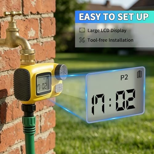 Boltigen Upgraded Water Hose Timer with Brass Inlet & Outlet, Waterproof & Programmable Design Metal Sprinkler Timer Rain Delay & Manual Watering, for Outdoor Garden Irrigation Lawn Yard Spigot Faucet