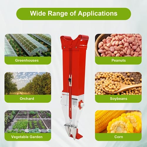 Double-Cylinder Handheld Corn Peanut Seeder Fertilizer, Manual Seeding Machine Garden Push Seeder, Depth Adjustable Soybean Vegetable Seeding Machine Garden Seeder Row Planter