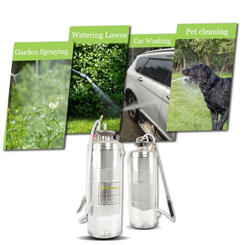 Heavy Duty Stainless Steel Sprayer, 1 Gallon Pump Sprayer, 4L Stainless Hand Pump Sprayer for Lawn, Garden Watering, Floor Cleaning (12 Wand & 3FT, Silver) - size: 1 Gallon
