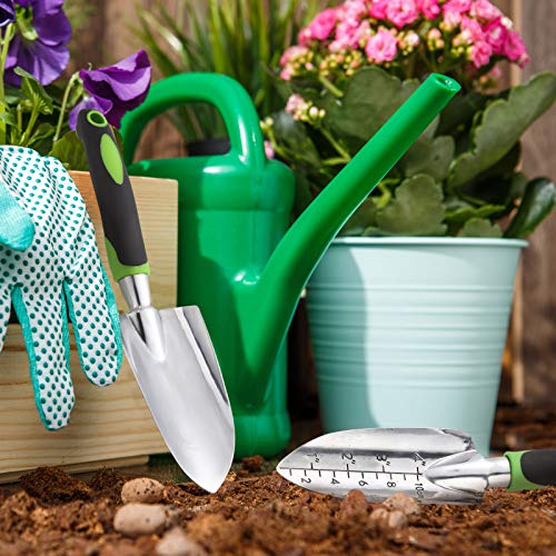 Honoson Garden Hand Trowel Transplant Trowel with Measurements Aluminum Alloy Planting Tools with Rubber Handle Small Gardening Hand Tools Shovels for Gardening Cultivating Transplanting Supplies - color: Green