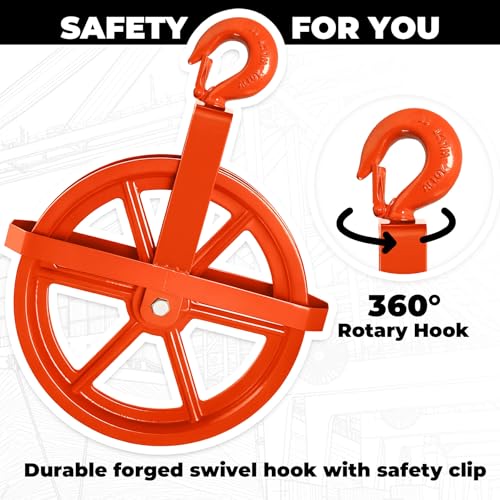 POPMOON 12-Inch Scaffold Hoist Pulley Iron Wheel with Ladder Hooks 1000 lbs