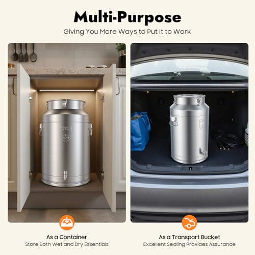 76L/20.08Gallon Stainless Steel Milk Can with Faucet, Heavy Duty Milk Bucket Milk Jug Wine Pail Bucket Bottle Liquid Container Storage Milk Container for Grain Wine Liquid,Stainless Steel Sealed Tank