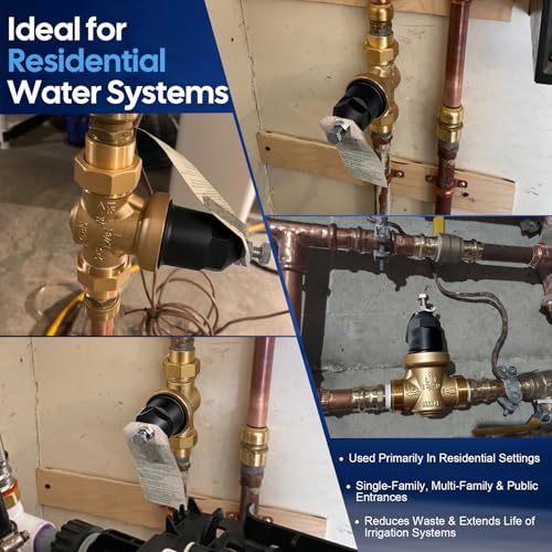 1-NR3XLDU 1" Pressure Reducing Valve with Double Union FNPT Connection Replace Zurn Wilkins Water Pressure Regulator for Home, Adjustable 15–75 PSI for Residential Main Water Lines